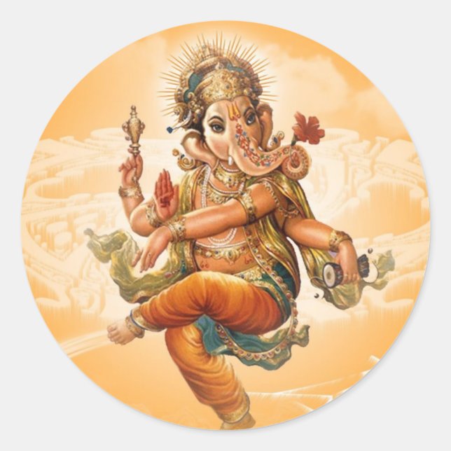 GANESH HINDU GOD CLASSIC ROUND STICKER (Front)