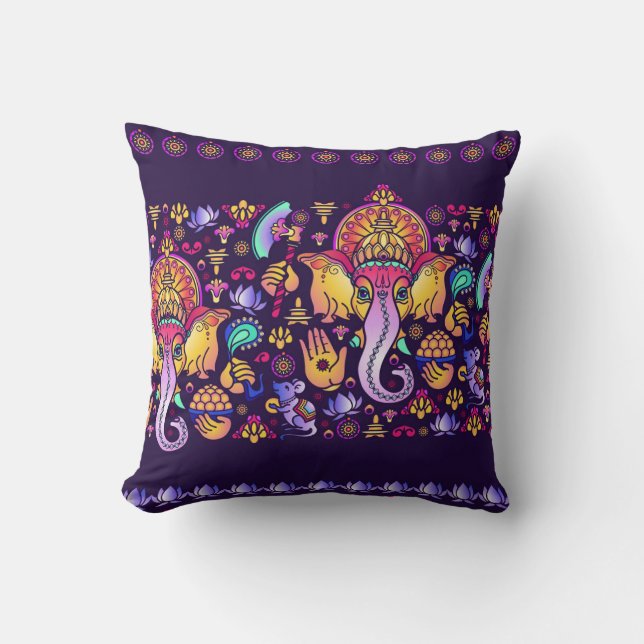 Ganesh Hindu God: Festive Seamless Cushion (Front)