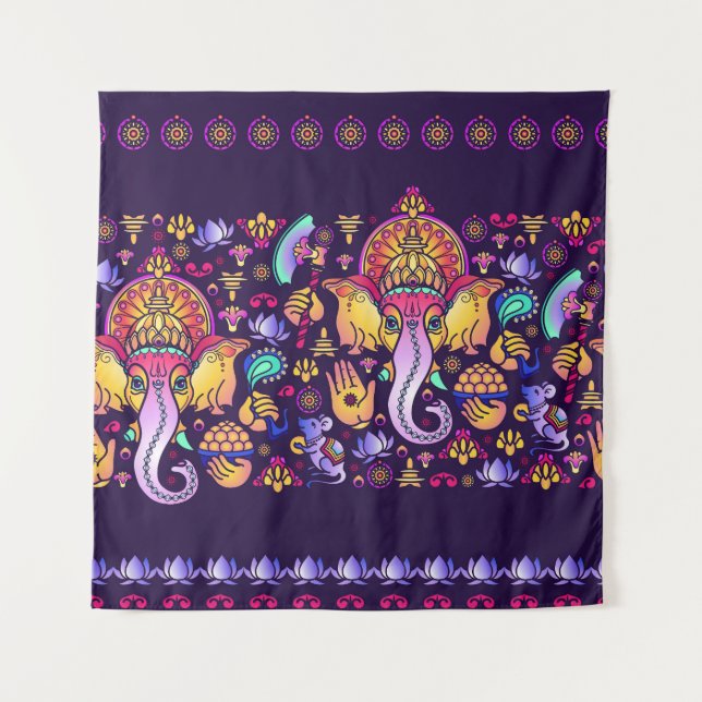 Ganesh Hindu God: Festive Seamless Tapestry (Front)