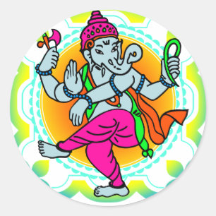 Ganesh in Rainbow colourful design Classic Round Sticker