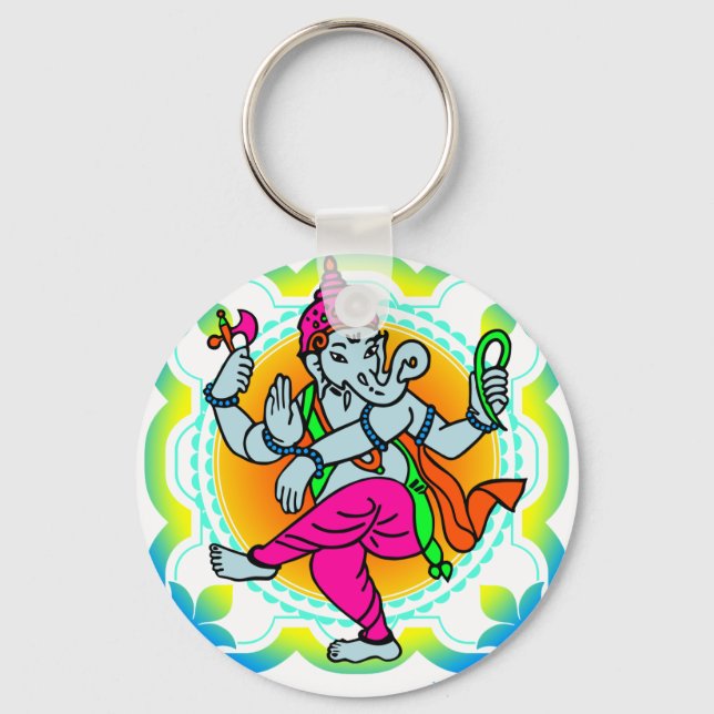 Ganesh in Rainbow colourful design Key Ring (Front)