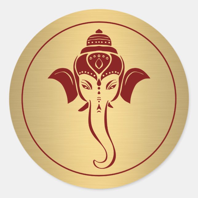 Ganesh | Indian God Maroon Hindu Wedding Classic Round Sticker (Front)