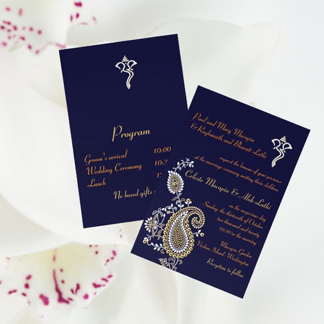 Ganesh Jeweled Gold Silver Paisley Hindu Wedding Invitation (Creator Uploaded)