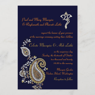 Ganesh Jewelled Gold Silver Paisley Hindu Wedding Programme