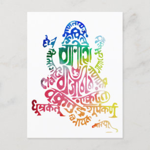 Ganesh Mantra with rainbow postcard