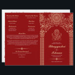 Ganesh Red Hindu Wedding Ceremony Folded Program<br><div class="desc">This wedding ceremony program details the important steps of a hindu wedding to explain this to guests who may be unfamiliar or to help them follow along with the sacred rituals of this wonderful day. All of the colours can be edited in the design tool, and the text can be...</div>