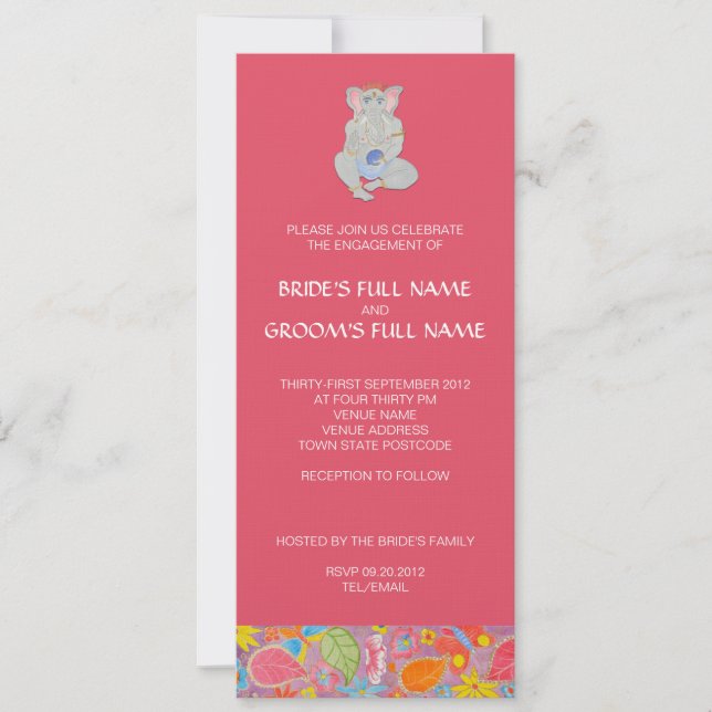 Ganesh Wedding Engagement Invitation pink (Front)