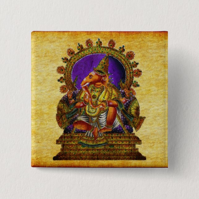 Ganesha Deva antique 15 Cm Square Badge (Front)
