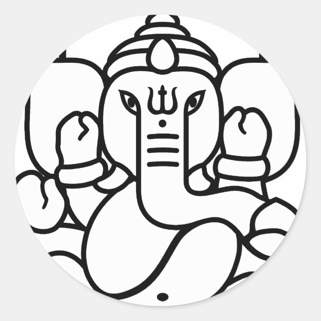 Ganesha Elephant No. 3 (black white) Classic Round Sticker (Front)