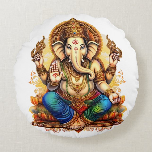 Ganesha, ganesh, ganapati remover of obstacles #4 round cushion (Front)