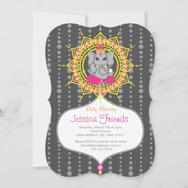 Ganesha girl Baby shower 5" x 7" invitation card (Front)