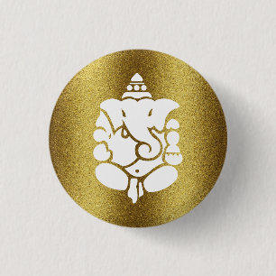 Ganesha Golden Glitter Design 3 Cm Round Badge
