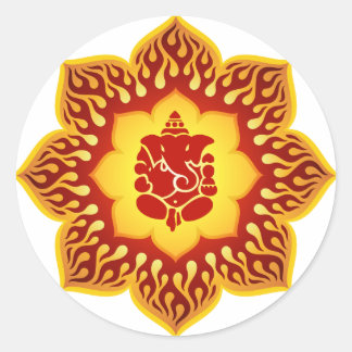 Ganesha Lotus Design Classic Round Sticker