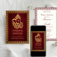 Ganesha maroon and gold Indian wedding