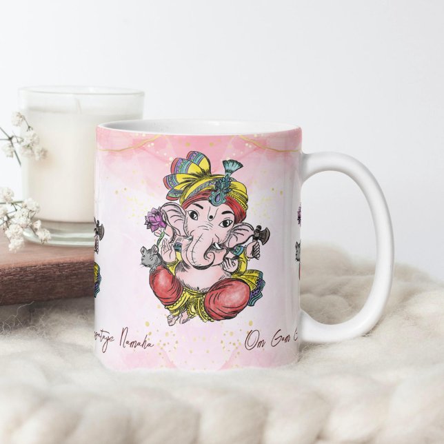 Ganesha pink Ganapathi personalised gift Coffee Mug (Ganesha personalized mug cute Lord Ganesh Ganapathi pink coffee mug religious Hindu gifts)