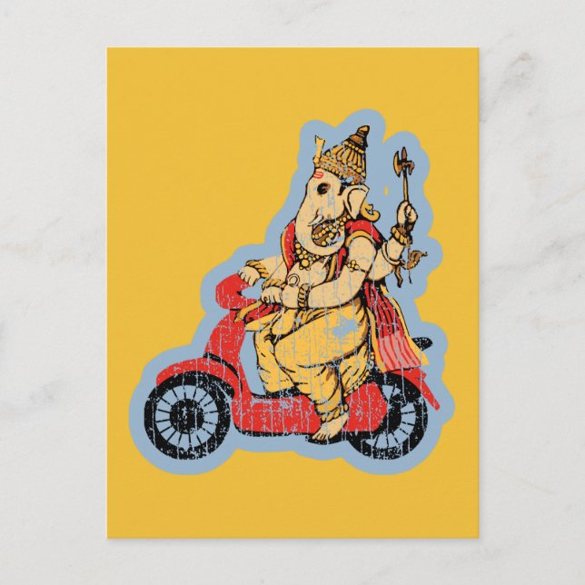 Ganesha Riding a Scooter Postcard (Front)