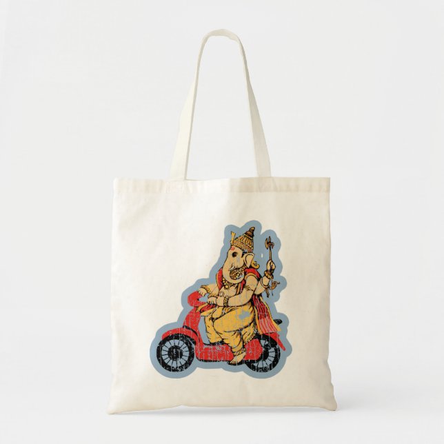 Ganesha Riding a Scooter Tote Bag (Front)