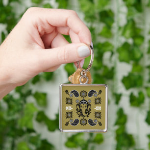 Ganesha Themed Hindu Art Print Key Ring