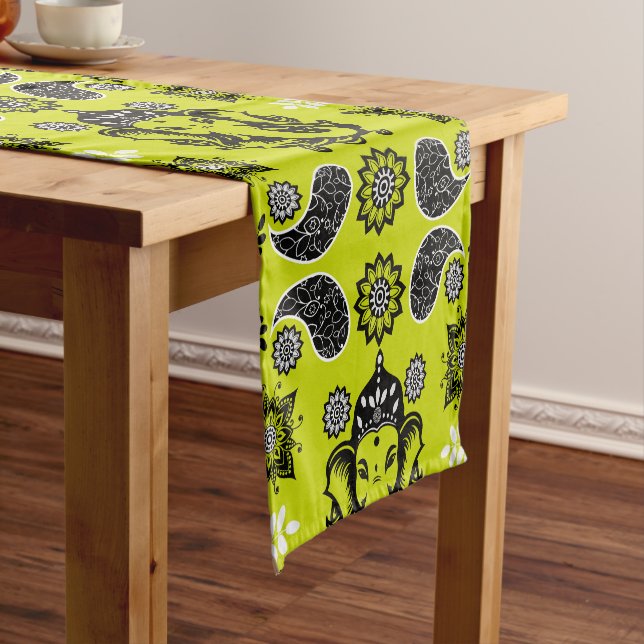 Ganesha Themed Hindu Art Print Short Table Runner (In Situ)