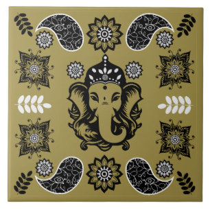 Ganesha Themed Hindu Art Print Tile