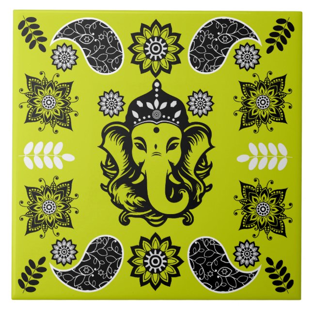 Ganesha Themed Hindu Art Print Tile (Front)