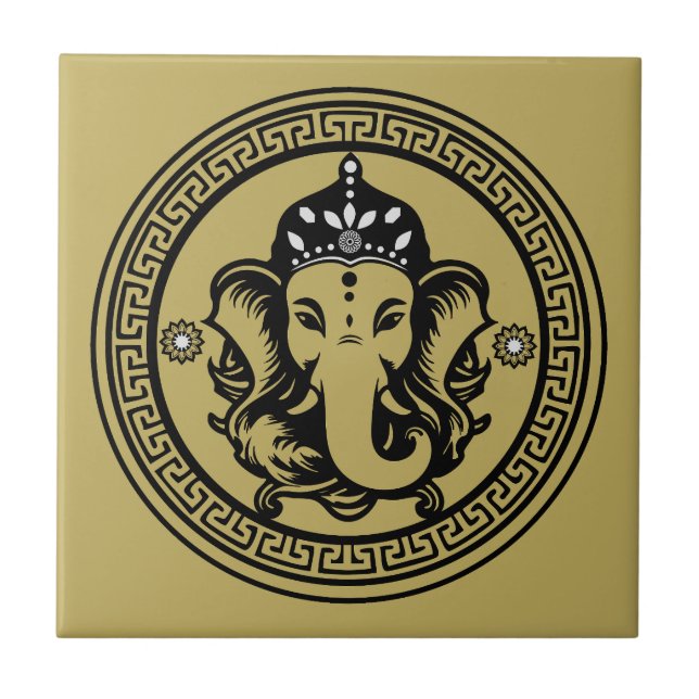 Ganesha Themed Hindu Art Print Tile (Front)