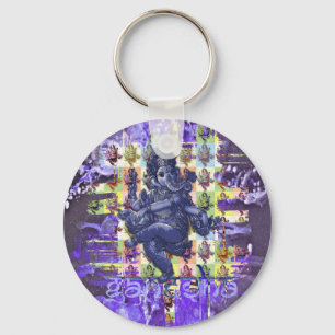 GANESHA   violet paint splatter Key Ring