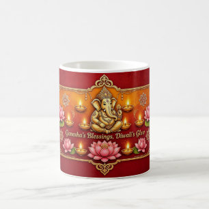 Ganesha's Blessings Diwali Jewel Tone Art Monogram Coffee Mug