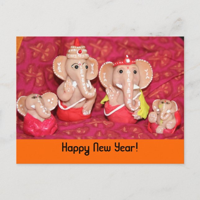 Ganeshas, Happy New Year! Holiday Postcard (Front)