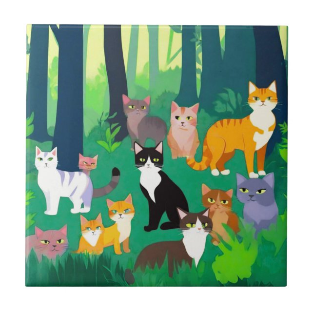 Gang of Cats, Felines in the Forest Tile (Front)