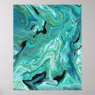 Gangs Back 1 Soothing Blue Green Abstract Poster 