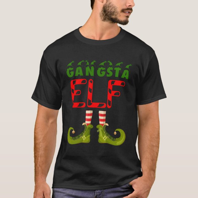 Gangsta Elf Funny Group Matching Family Pyjamas Fo T-Shirt (Front)