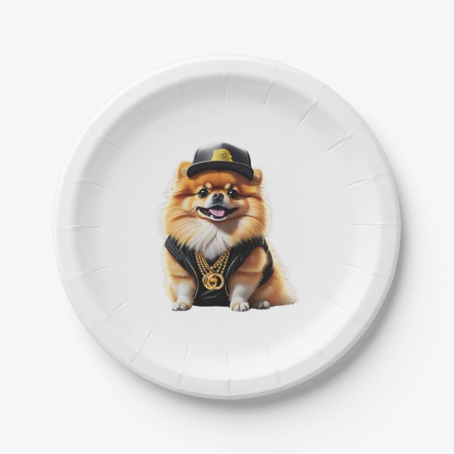 Gangsta Pomeranian - Hip Hop Dog Swag Paper Plate (Front)