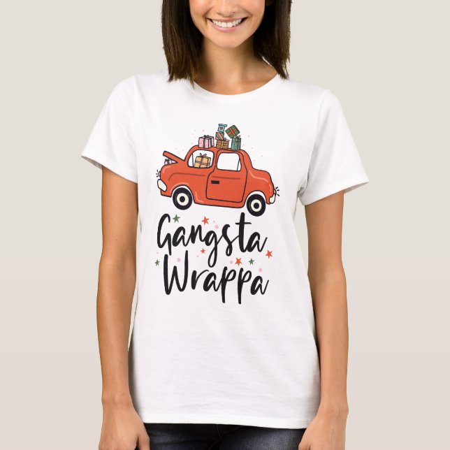Gangsta Wrappa Funny Christmas T-Shirt (Front)