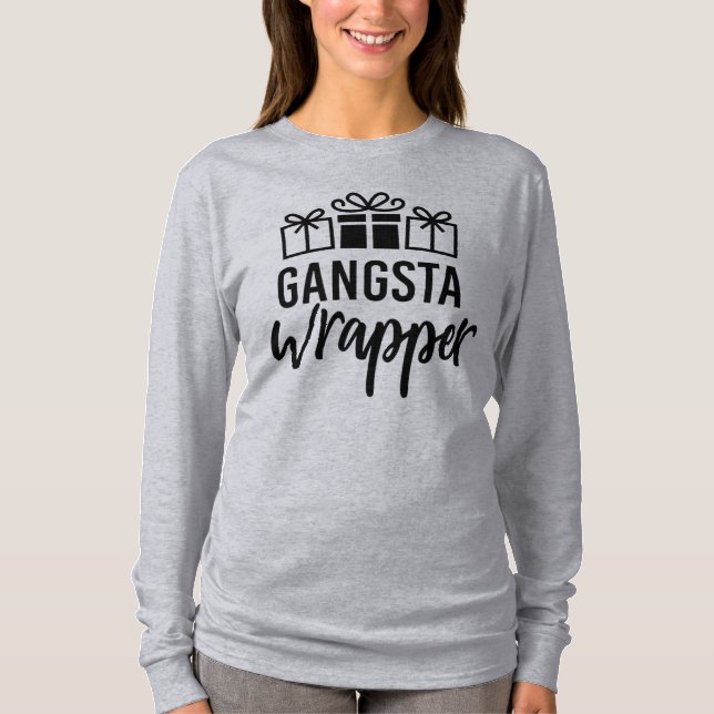 Gangsta Wrapper Funny Christmas T-Shirt (Front)