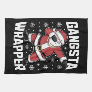Gangsta Wrapper Funny Dabbing Santa Christmas Tea Towel