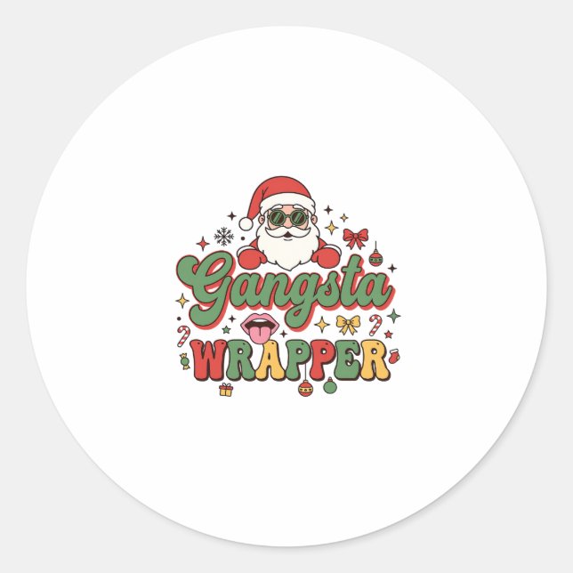 Gangsta Wrapper Santa Christmas Classic Round Sticker (Front)