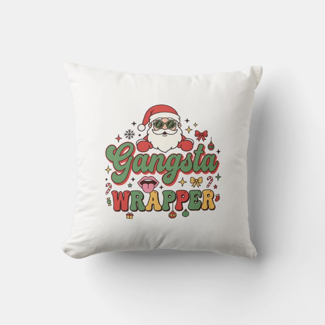 Gangsta Wrapper Santa Christmas Cushion (Front)