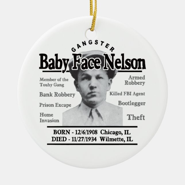 Gangster Baby Face Nelson Ceramic Tree Decoration (Front)