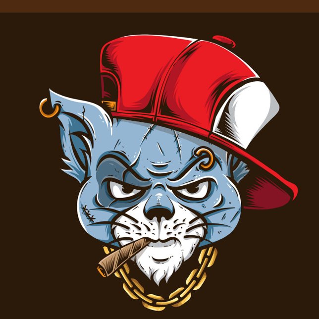 Gangster Cat Jigsaw Puzzle (A cartoon illustration of a blue cat head with an angry expression, wearing a red baseball cap.)