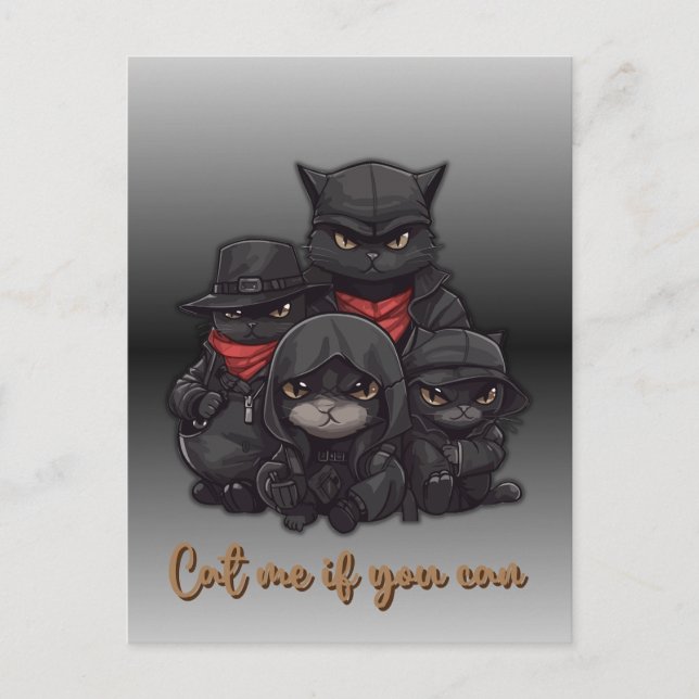Gangster Cat Postcard | Cat Me If You Can (Front)