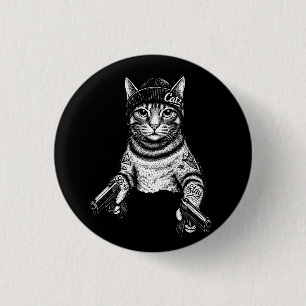 Gangster Cat Tattoo Art   Cool Streetwear Kitty 3 Cm Round Badge