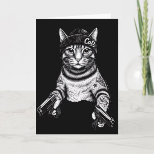 Gangster Cat Tattoo Art   Cool Streetwear Kitty Card