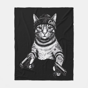 Gangster Cat Tattoo Art   Cool Streetwear Kitty Fleece Blanket