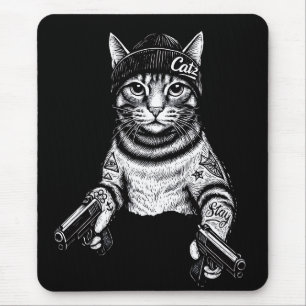 Gangster Cat Tattoo Art Cool Streetwear Kitty Mouse Pad