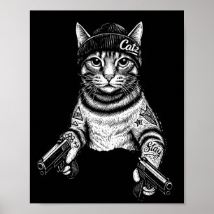 Gangster Cat Tattoo Art   Cool Streetwear Kitty Poster