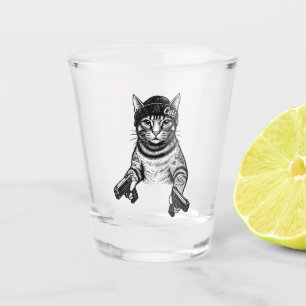 Gangster Cat Tattoo Art   Cool Streetwear Kitty Shot Glass