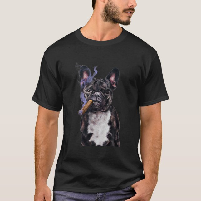 , Gangster French Bull Dog Smoking Cigar, Bad Dog T-Shirt (Front)