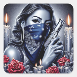 Gangster Girl Hip Hop chicano art Design Square Sticker