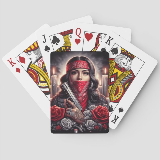 Gangster Girl Hip Hop chicano art graphic Playing Cards (Back)